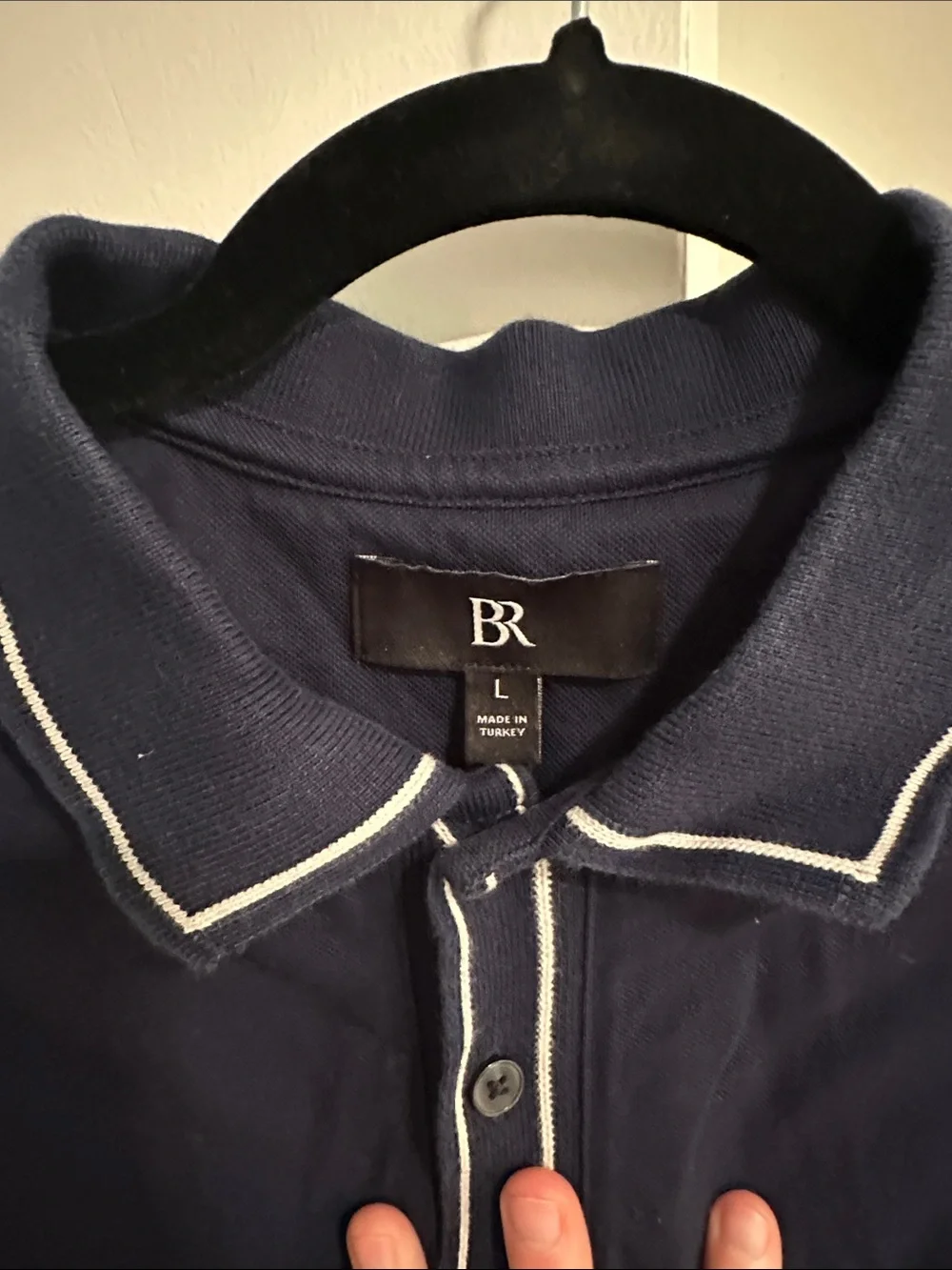 Banana Republic Navy Long-Sleeve Polo with White Contrast Trim